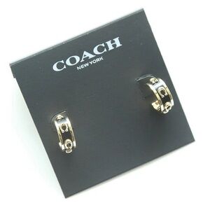 Coach Signature Enamel Black White Gold Hoop Huggie Earrings